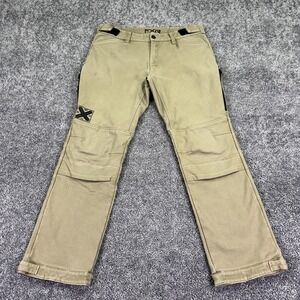 FXR Pants Mens XL Beige Canvas Lined Adjustable Waist Outdoor Pockets Logo Work